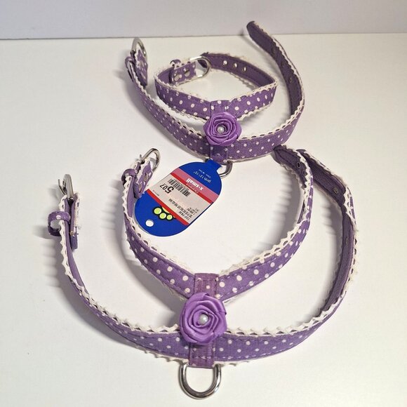 Top Paw Other - X-Small Purple Polka Dot Dog Harness Top Paw Flower Accents 2 Lot Lavender Pearl